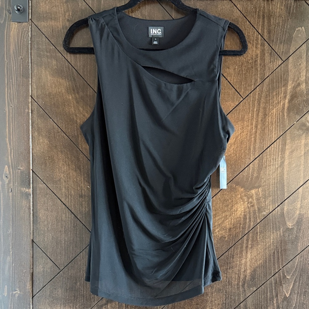 INC International Concepts Black Sleeveless Draped Tank Top